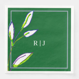 Monogramm Sage Green Blätter Dusty Blue Wedding Serviette