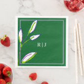 Monogramm Sage Green Blätter Dusty Blue Wedding Serviette (Beispiel)