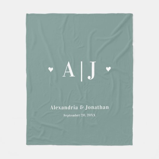 Monogramm Sage Green Fleece Blanket (Vorderseite)