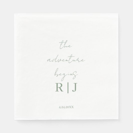 Monogramm Sagegrün-Zitat Schrift Minimal Hochzeit Serviette (Vorderseite)