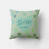 Monogramm Salbei-Blau-Retro-Boho Herz Muster Kissen (Rückseite)