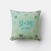 Monogramm Salbei-Blau-Retro-Boho Herz Muster Kissen (Vorderseite)