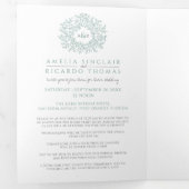 Monogramm Salbei Grün Blätter Hochzeit All-in-One Dreifach Gefaltete Einladung (Innen Erste Seite)