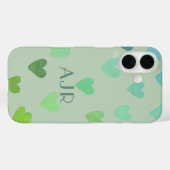 Monogramm Salbei-Grüne-Minze-Retro-Herz-Muster Case-Mate iPhone Hülle (Rückseite (Horizontal))