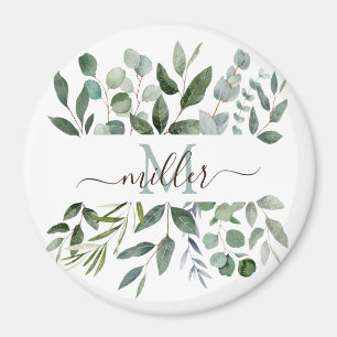 Monogramm Salbeigrün Eukalyptus Grünzeug Blätter   Magnet