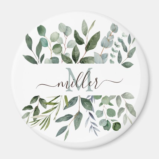 Monogramm Salbeigrün Eukalyptus Grünzeug Blätter Magnet (Vorne)