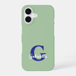 Monogramm Salbeigrün königsblau modern minimalist iPhone 16 Hülle