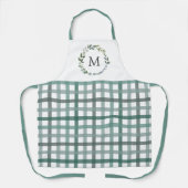 Monogramm Salbeigrüne Blätter Gingham Karomuster Schürze (Vorderseite)
