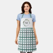 Monogramm Salbeigrüne Blätter Gingham Karomuster Schürze (Getragen)