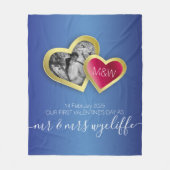 Monogramm Sapphire Blue Ruby Red Valentine Foto Fleecedecke (Vorderseite)