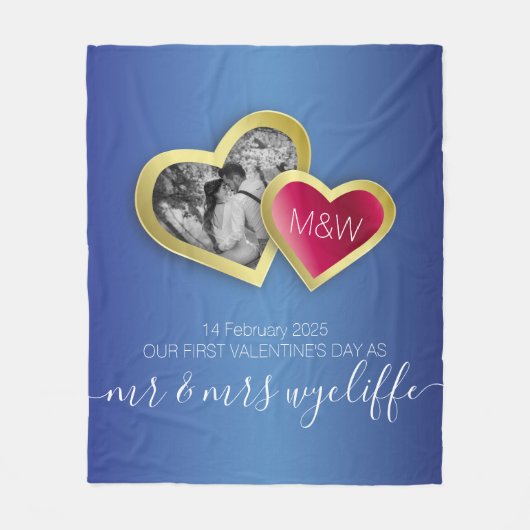 Monogramm Sapphire Blue Ruby Red Valentine Foto Fleecedecke (Vorderseite)