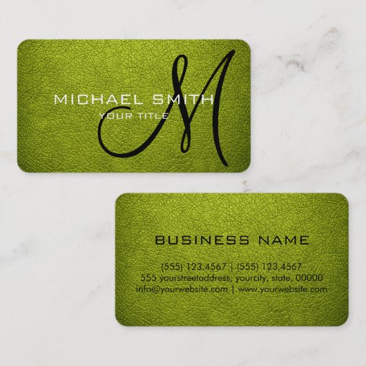 Monogramm-Säure-grüner Lederschau Visitenkarte (Vorne/Hinten)