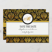Monogramm-Save the Date-Karte für Schwarz-Gold-Dam Save The Date (Vorne/Hinten)
