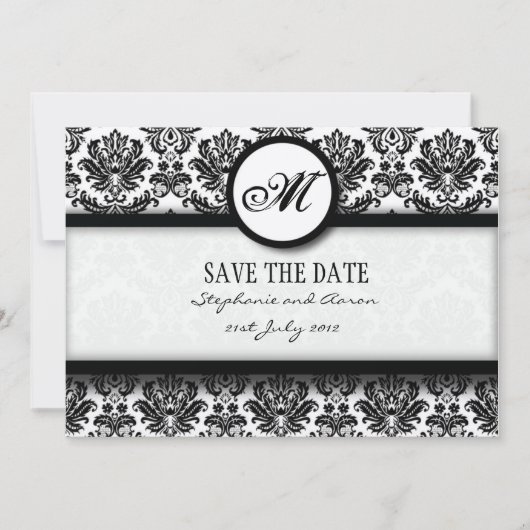 Monogramm-Save the Date-Karte für Schwarz und Weiß Save The Date (Vorderseite)