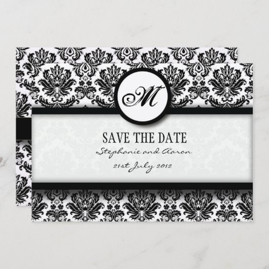 Monogramm-Save the Date-Karte für Schwarz und Weiß Save The Date (Vorne/Hinten)