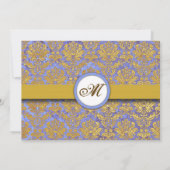 Monogramm-Save the Date-Karte mit Blue Damask und Save The Date (Rückseite)