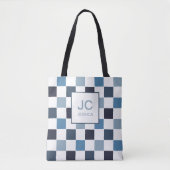 Monogramm-Schachbrett-Blau Moderne einfache Initia Tasche (Vorderseite)