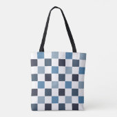Monogramm-Schachbrett-Blau Moderne einfache Initia Tasche (Rückseite)