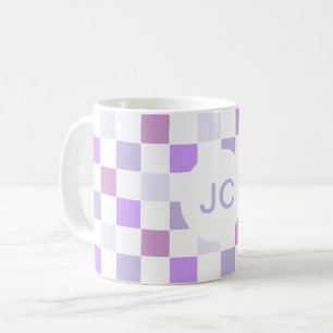 Monogramm-Schachbrett-Lila-Lavendel-Modern-Einfach Kaffeetasse