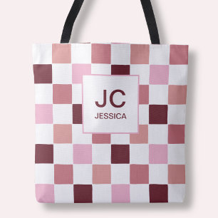 Monogramm-Schachbrett-Rosa-Rot-Modern-Einfache Ini Tasche