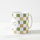 Monogramm Schachbrettmuster Grün Beige Modern Einf Kaffeetasse (VorderseiteRechts)