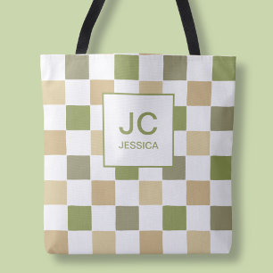 Monogramm-Schachbrettmuster Grün Modern Einfache I Tasche