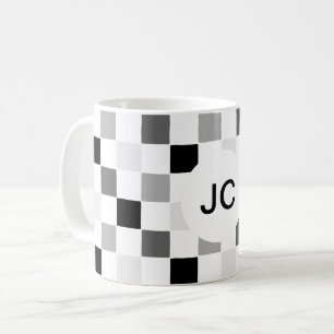 Monogramm-Schachbrettmuster Schwarz und Weiß Moder Kaffeetasse