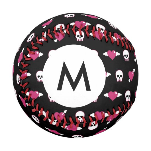 Monogramm Schädel und Herz Baseball (Vorderseite Links)