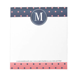 Monogramm Schieferblau und Korallenpunkte Notizblock