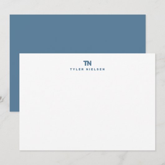 Monogramm Schieferblaue Typografie Mitteilungskarte (Vorne/Hinten)