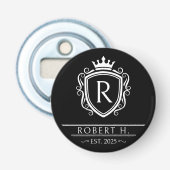Monogramm Schild Kronen Dekor Schwarz Flaschenöffner (Vorderseite)