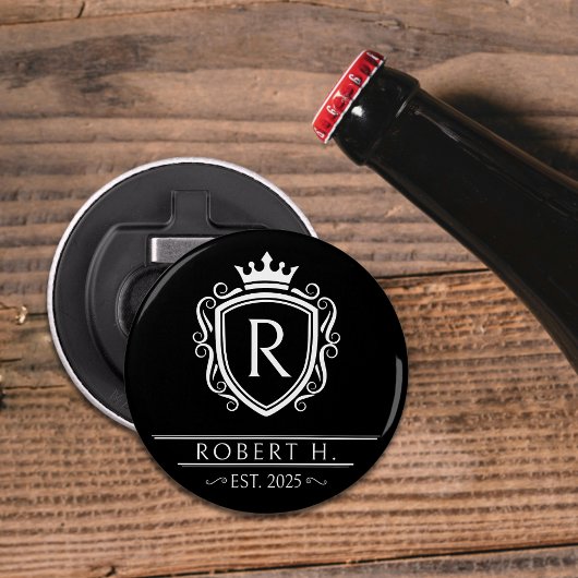 Monogramm Schild Kronen Dekor Schwarz Flaschenöffner