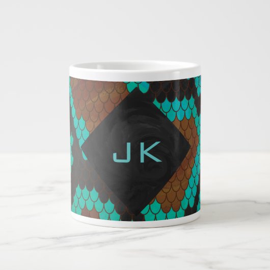 Monogramm Schlange braun und Aquamarin drucken Jumbo-Tasse (Vorderseite)