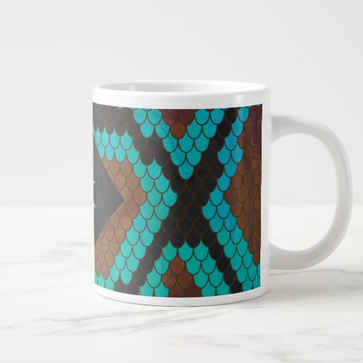 Monogramm Schlange braun und Aquamarin drucken Jumbo-Tasse (Rechts)