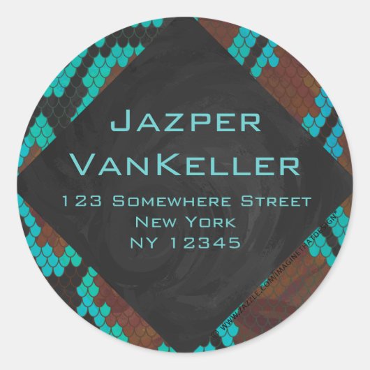 Monogramm Schlange braun und Aquamarin drucken Runder Aufkleber (Vorderseite)