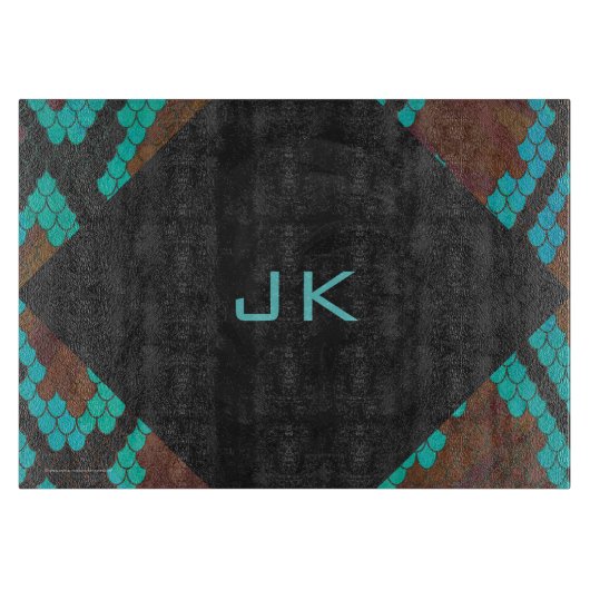 Monogramm Schlange braun und Aquamarin drucken Schneidebrett (Vorderseite)