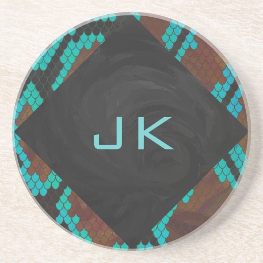 Monogramm Schlange braun und Aquamarin drucken Untersetzer (Vorne)