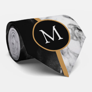 Monogramm Schlips Schwarz Weiß Marmor Kariert Krawatte