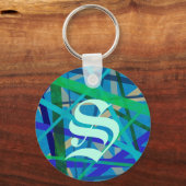 Monogramm-Schlüsselring mit blauer und grüner Geom Schlüsselanhänger (Vorderseite)