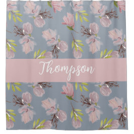 Monogramm schmückende Farben blumenblau und rosa Duschvorhang
