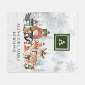 Monogramm schneebedeckter Winterwaldtiere Fleecedecke (Vorderseite (Horizontal))