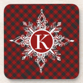Monogramm-Schneeflocke auf kariert Getränkeuntersetzer (Vorderseite)