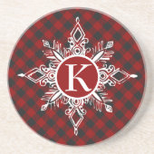 Monogramm-Schneeflocke auf kariert Getränkeuntersetzer (Vorne)