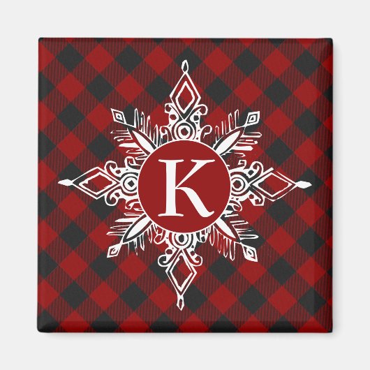 Monogramm-Schneeflocke auf kariert Magnet (Vorne)