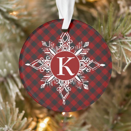 Monogramm-Schneeflocke auf kariert Ornament (Baum)