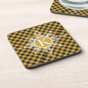 Monogramm-Schneeflocke auf kariertem Getränkecoste Getränkeuntersetzer