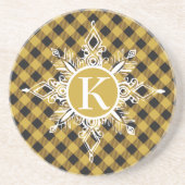 Monogramm Schneeflocke auf karierten Untersetzer (Vorne)
