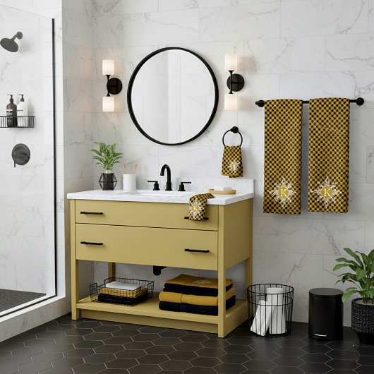 Monogramm Schneeflocke auf kariertes Badetuch Set