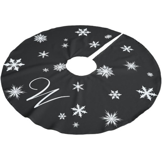 Monogramm-Schneeflocke-Baum-Rock Polyester Weihnachtsbaumdecke (Schrägansicht)