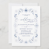 Monogramm-Schneeflocken Blau Winter QR-Code Hochze Einladung (Vorderseite)